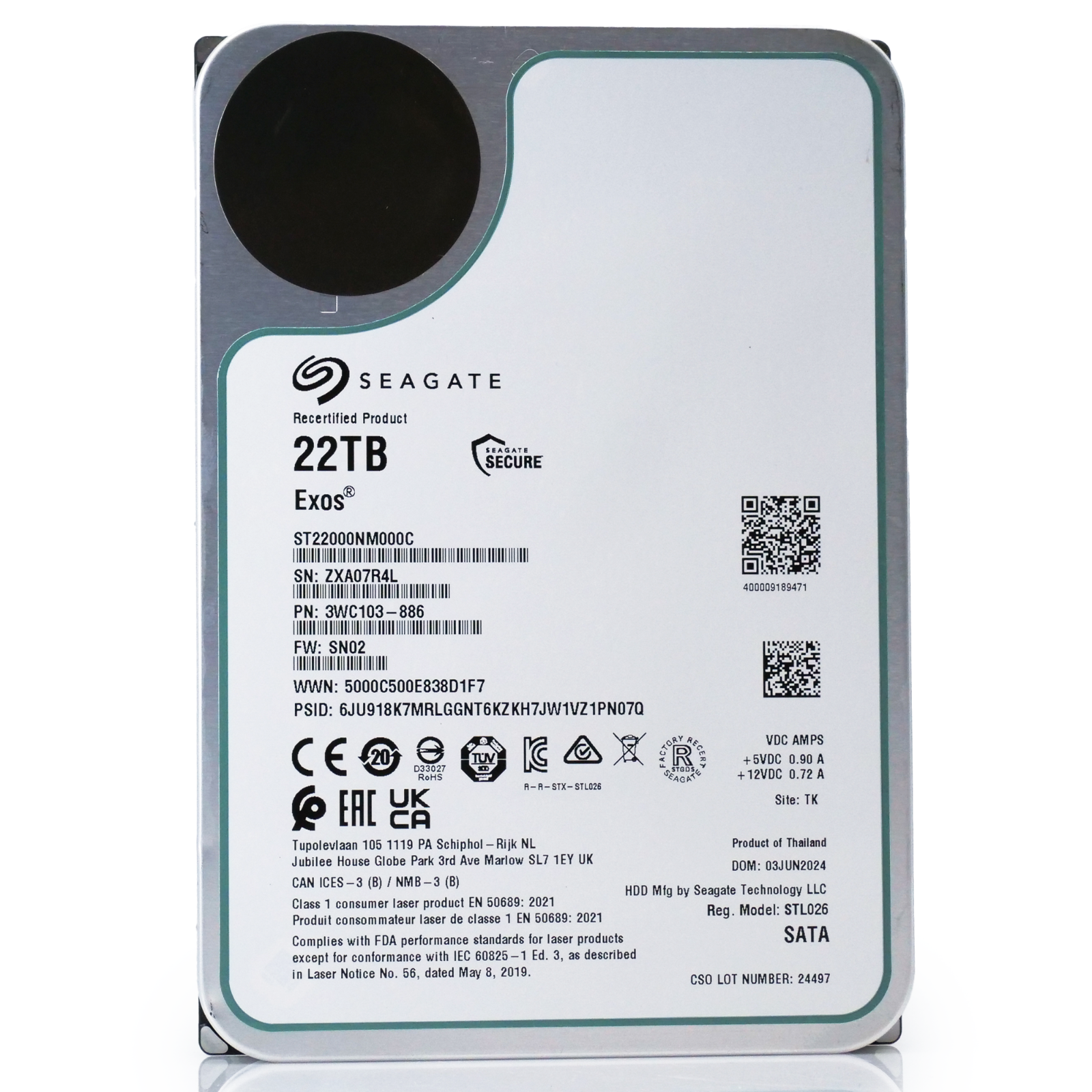 Seagate Exos 22TB SATA HDD ST22000NM002C 7.2K RPM 6Gb/s 3.5in 