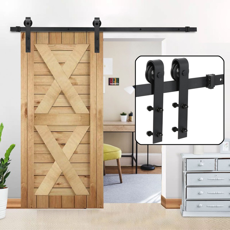 6.6FT Sliding Barn Door Hardware Kit Modern Closet Hang Style