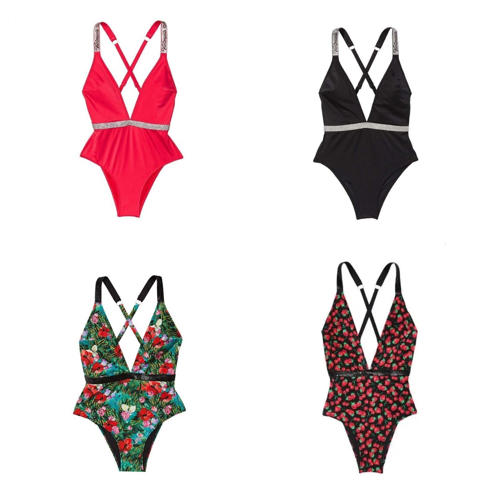 

Цельный купальник Victorias Secret Swim Shine Strap с глубоким вырезом и стразами, Many colors