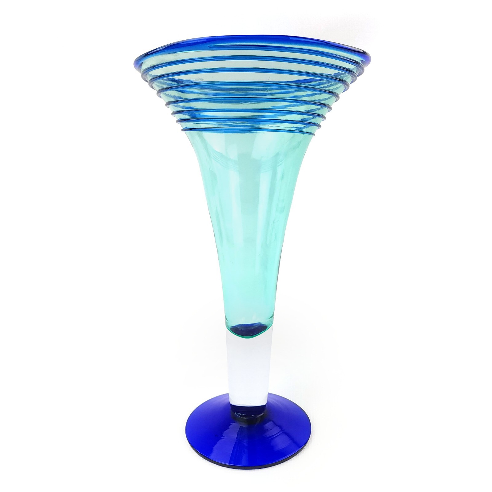 Rare Blenko 9825 Seafoam Green Cobalt Blue Spiral Wrapped Threaded