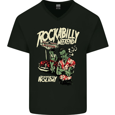 Rockabilly Weekend Music Hot Rod Mens V-Neck Cotton T-Shirt