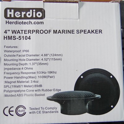 New Pair 4'' Herdio  Black HMS-5104 Waterproof Marine Speakers  160W Free US Ship