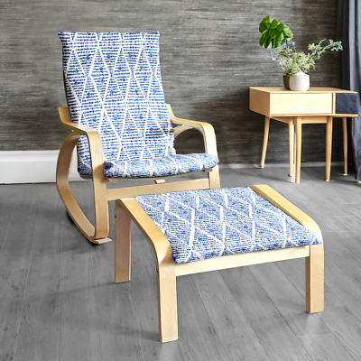 IKEA POANG Chair and Footstool Covers Boho Indigo Blue Diamond