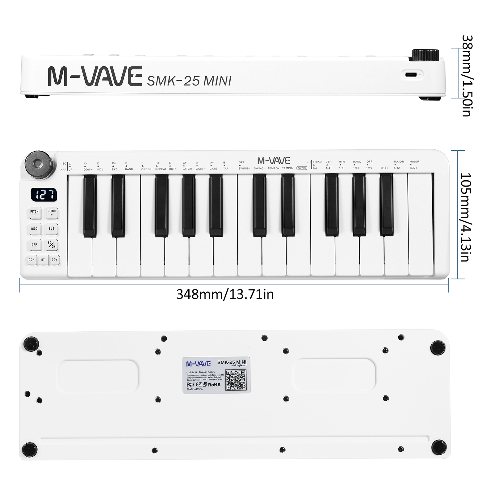 M-vave SMK-25 Mini 25 Keys Wireless / USB MIDI Keyboard