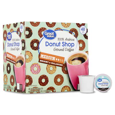 Great Value Donut Shop 100% Arabica Medium Roast Ground Coffee Pods, 48 C,new