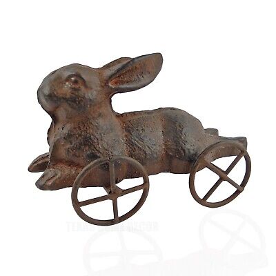 Cast Iron Bunny Rabbit On Wheels Figurine Antique Style Decorative Pull Toy