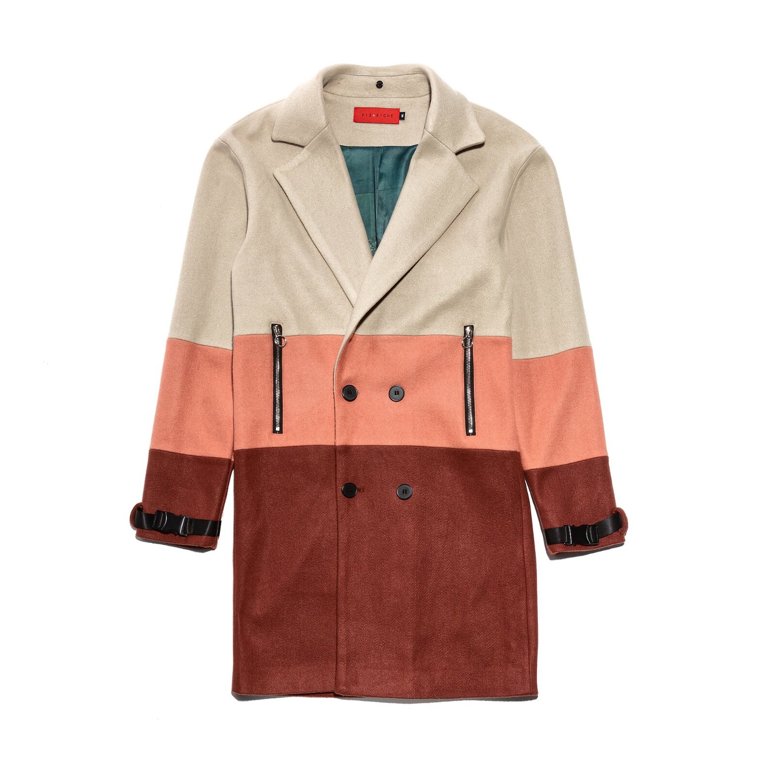 Pre-owned Vie Riche Paris Removable Fur 3 Tone Overcoat In Beige-clay Size Large In Beige-coral