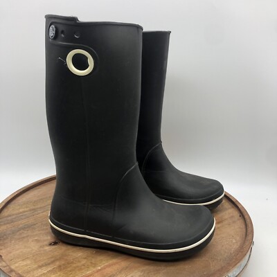 Crocs Jaunt Tall Women's Rain Boots 10970 Black Rubber Waterproof Size 4