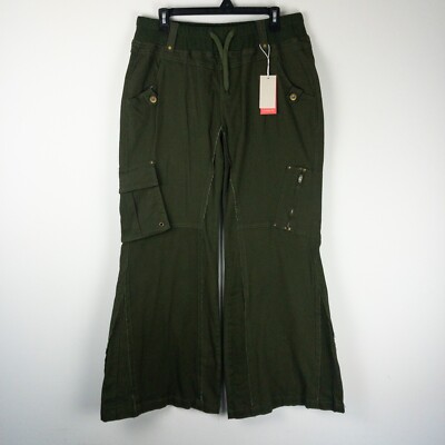 Cargo Flare Wide Leg Pants Womens 2XL Green Hippie Festival Grunge New Flamingo