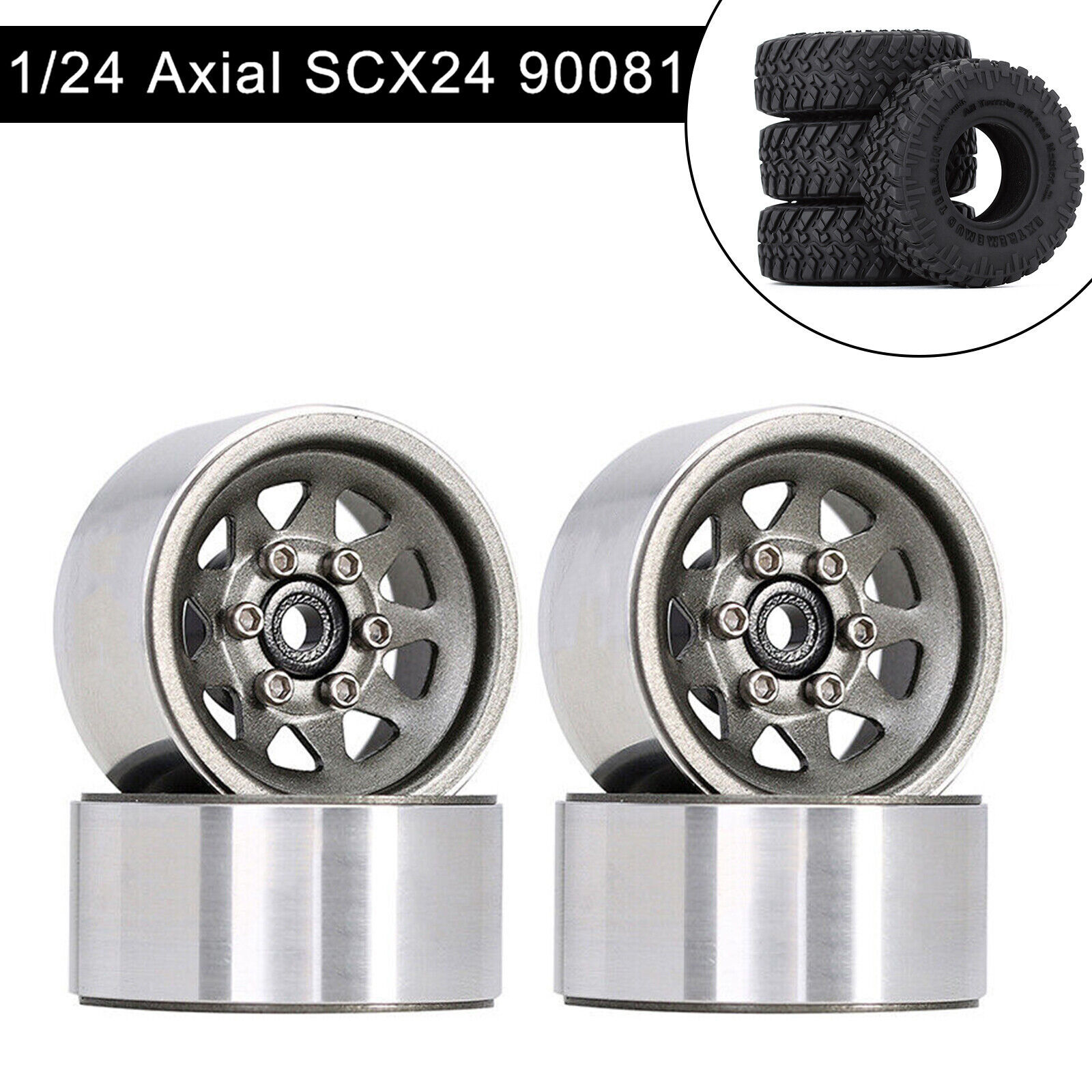 1.0" Deep Dish Steel Beadlock Wheel Rims &Tires for Axial SC