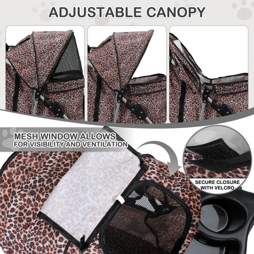 Portable Pet Dog Stroller Foldable 3 Wheels Puppy Travel Carrier Cart+Cup Holder