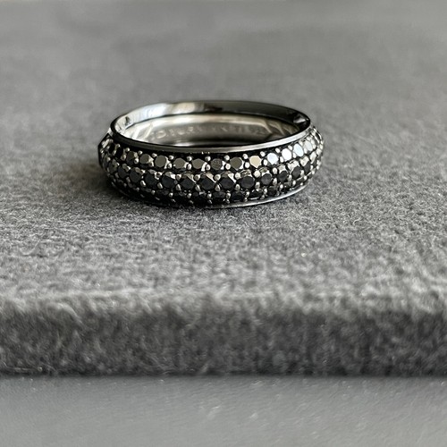 DAVID YURMAN BEVELED BAND RING IN BLACK TITANIUM WITH HALF
