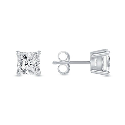 Pre-owned Shine Brite With A Diamond 2.75 Ct Princess Cut Earrings Studs Solid 14k White Gold Push Back Basket In White/colorless