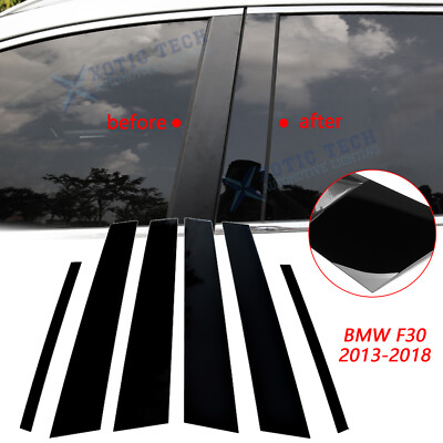 6x Black Window Pillar Posts Set Cover Door Trim For BMW 3 Series F30 2013-2018