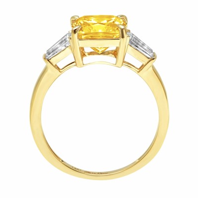 Pre-owned Pucci 3 Ct Cushion 3 Stone Real Citrine Modern Statement Ring Solid 14k Yellow Gold
