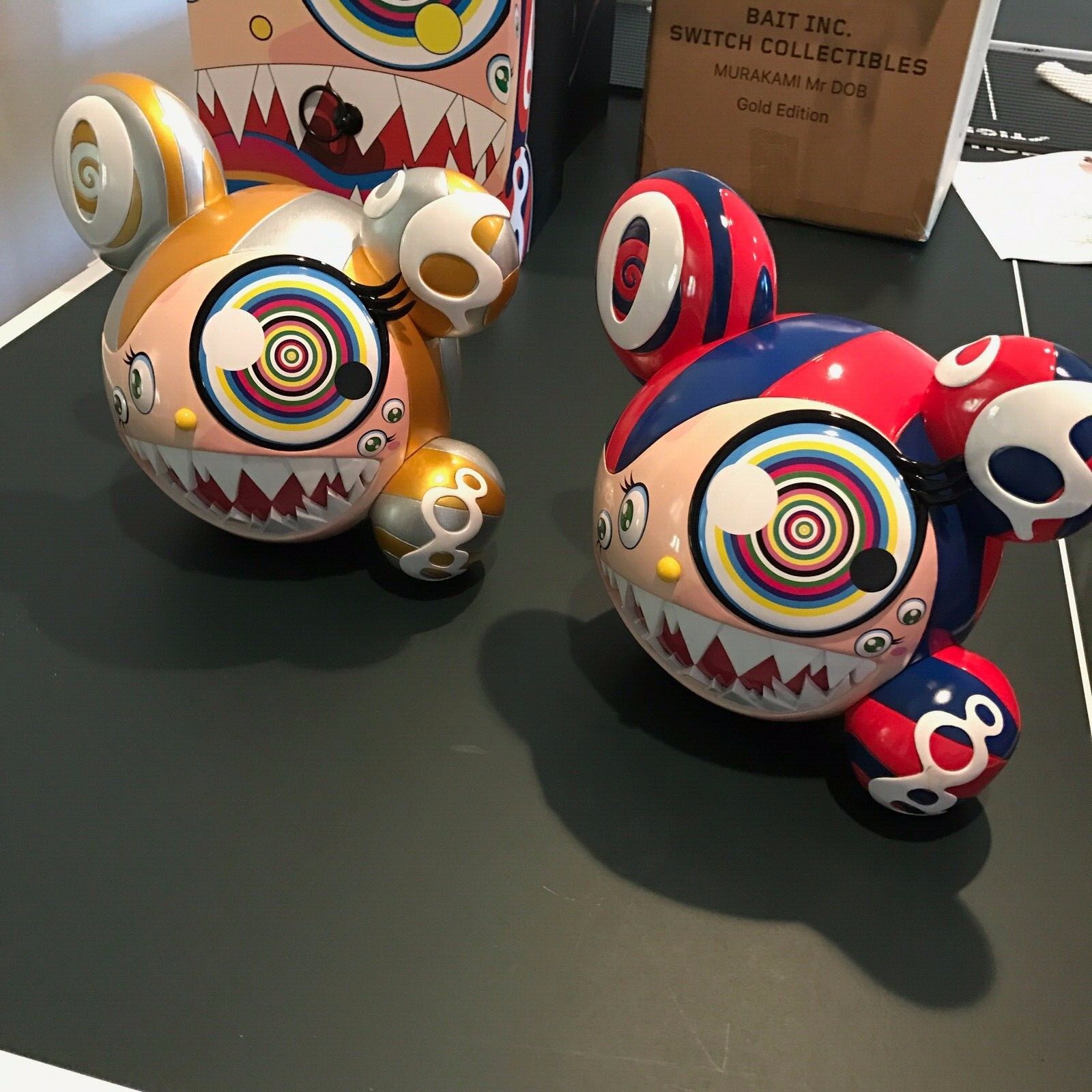 Takashi Murakami Mr. Dob Red Blue and Gold figure set Takashi Murakami Mr. Dob Red Blue and Gold figure set