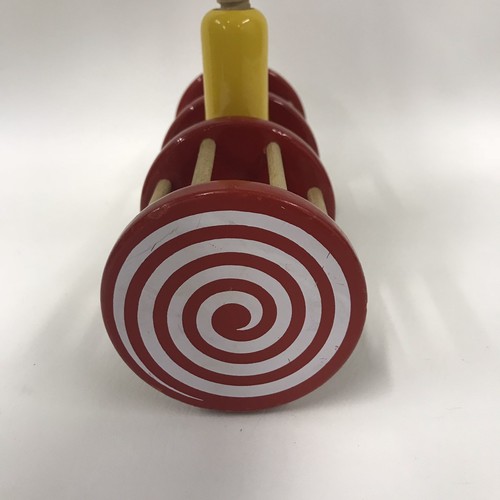 Vtg KOUVALIAS Double Wheel Wooden Greek Push Pull Roller Toy Made in Greece A5