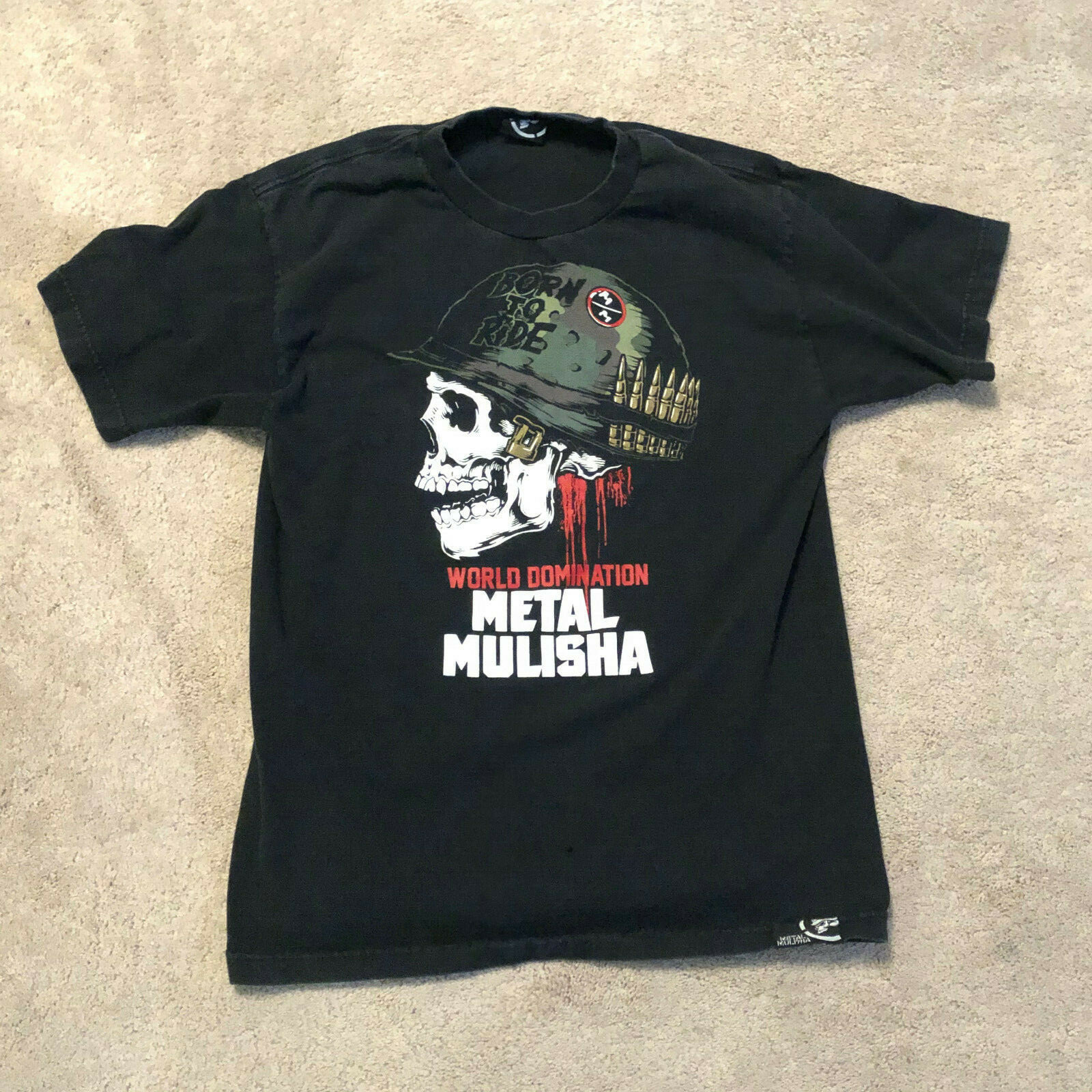 Metal Mulisha T Shirt Black Motorcycle Helmet Skull Skeleton Black Sz Medium Med