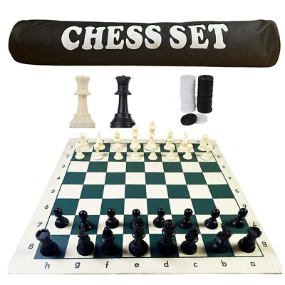 GETORIUM Tournament Chess Set: Portable Chess & Checkers Set with Carrying Bag