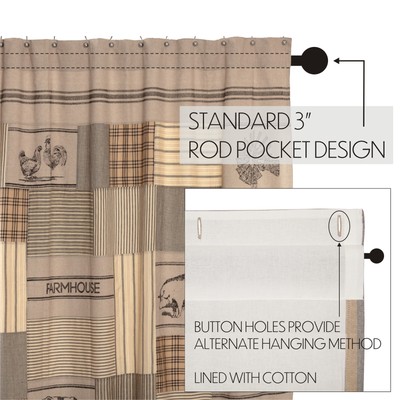 VHC Brands Shower Curtain Sawyer Mill Charcoal Farmhouse 72x72 Patch Bath Decor