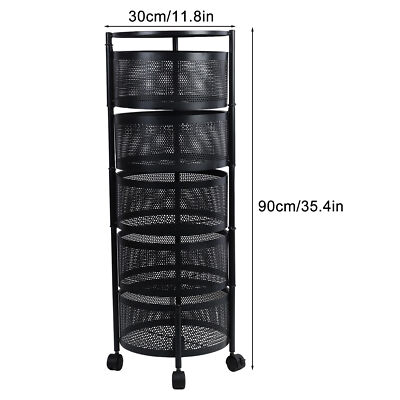3/5 Tier Kitchen Storage Cart Large Circular Rotating Basket w/360 Degree Wheels