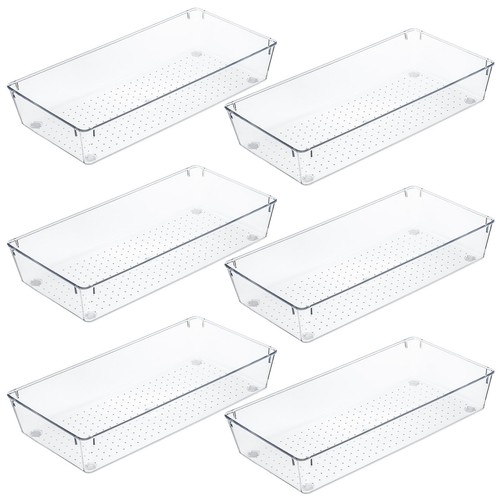 Kingrol 6 Pack 12 x 6 x 2 Inch Clear Drawer Organizer Trays, Desk