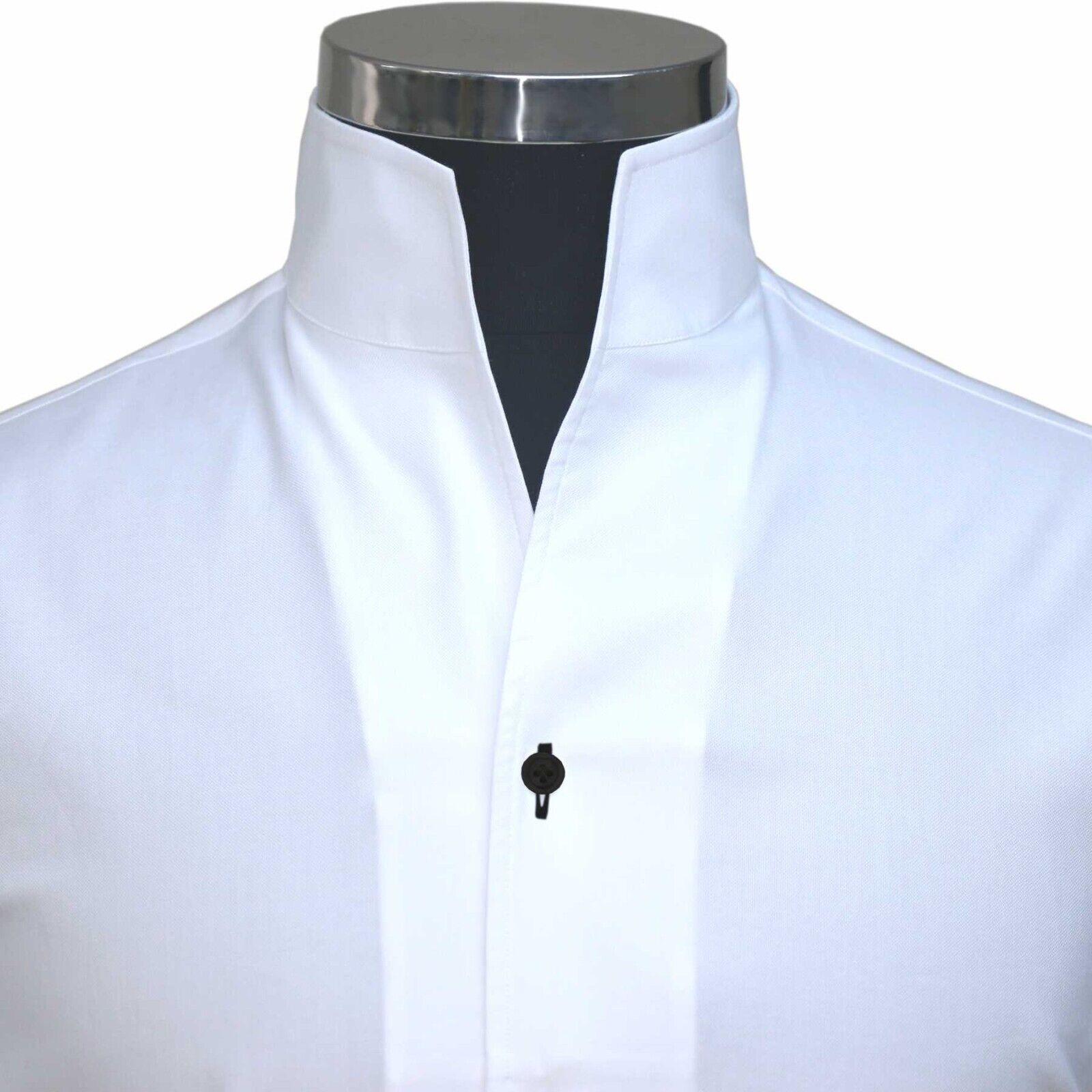 White High Stand Open Chinese Band Collar Contrast Buttons White High Stand Open Chinese Band Collar Contrast Buttons