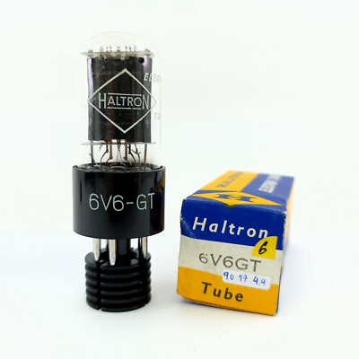 1 X 6V6GT HALTRON TUBE. 1950s PROD. BLACK PLATES. D-G. COPPER RODS. 6. CB402