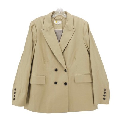 BODEN Double Breasted Twill Blazer Beige Tencel Cotton Stretch Size US 12 R