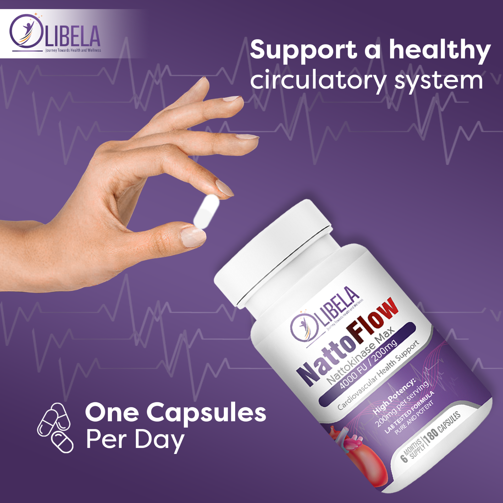 Nattokinase 4,000 FU 200mg (180 Caps) Blood Flow, Heart & Cardiovascular Health