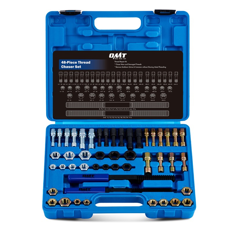 OMT 48PCS Thread Repair Restorer Kit Thread Chaser Set UNF UNC Rethreading Tool