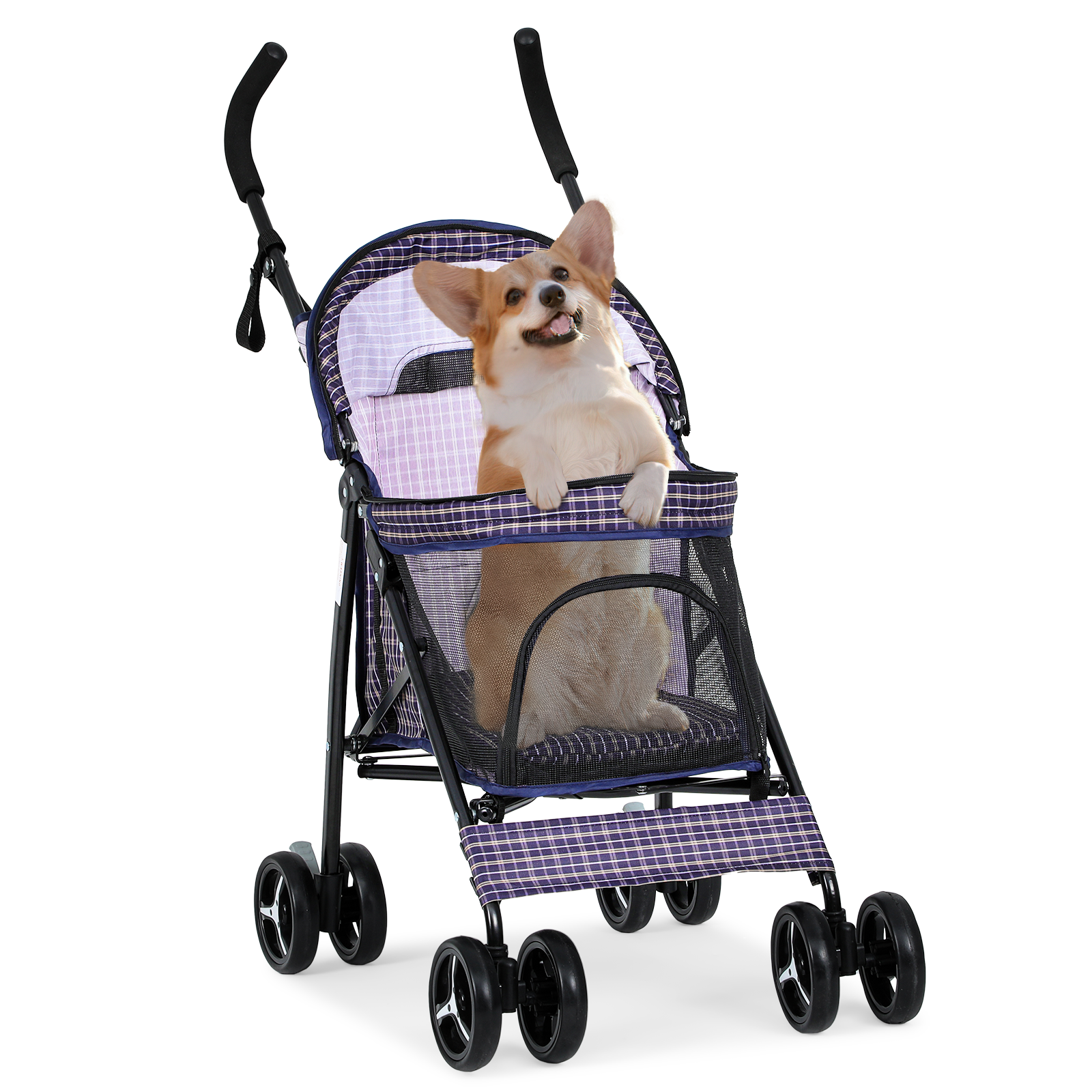 Pet Stroller 4 Wheels Foldable Cat Dog Travel Carrier Skylight w/Storage Basket