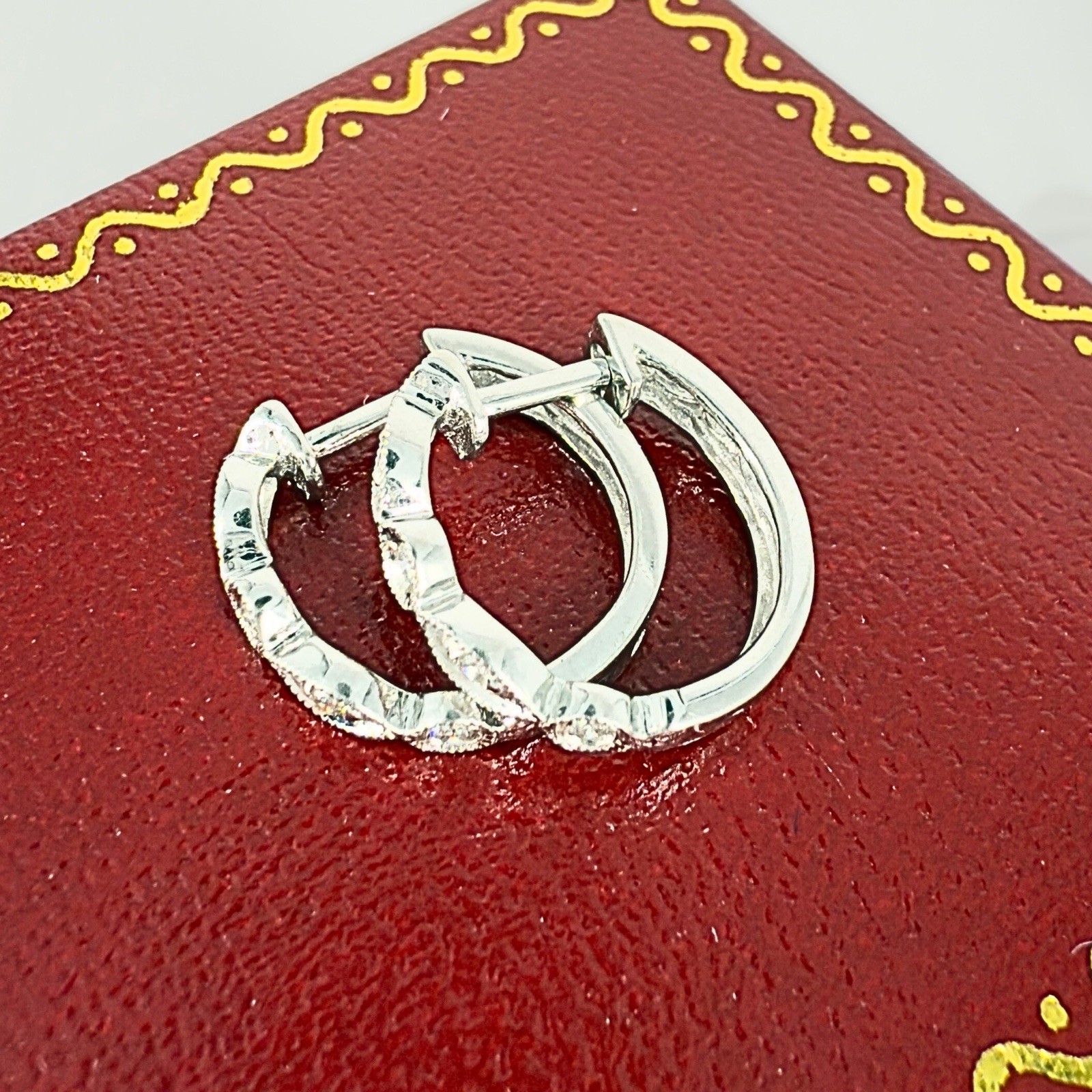 14k White Gold Genuine Diamond Huggie Hoop Earrings, New - Picture 7 of 14