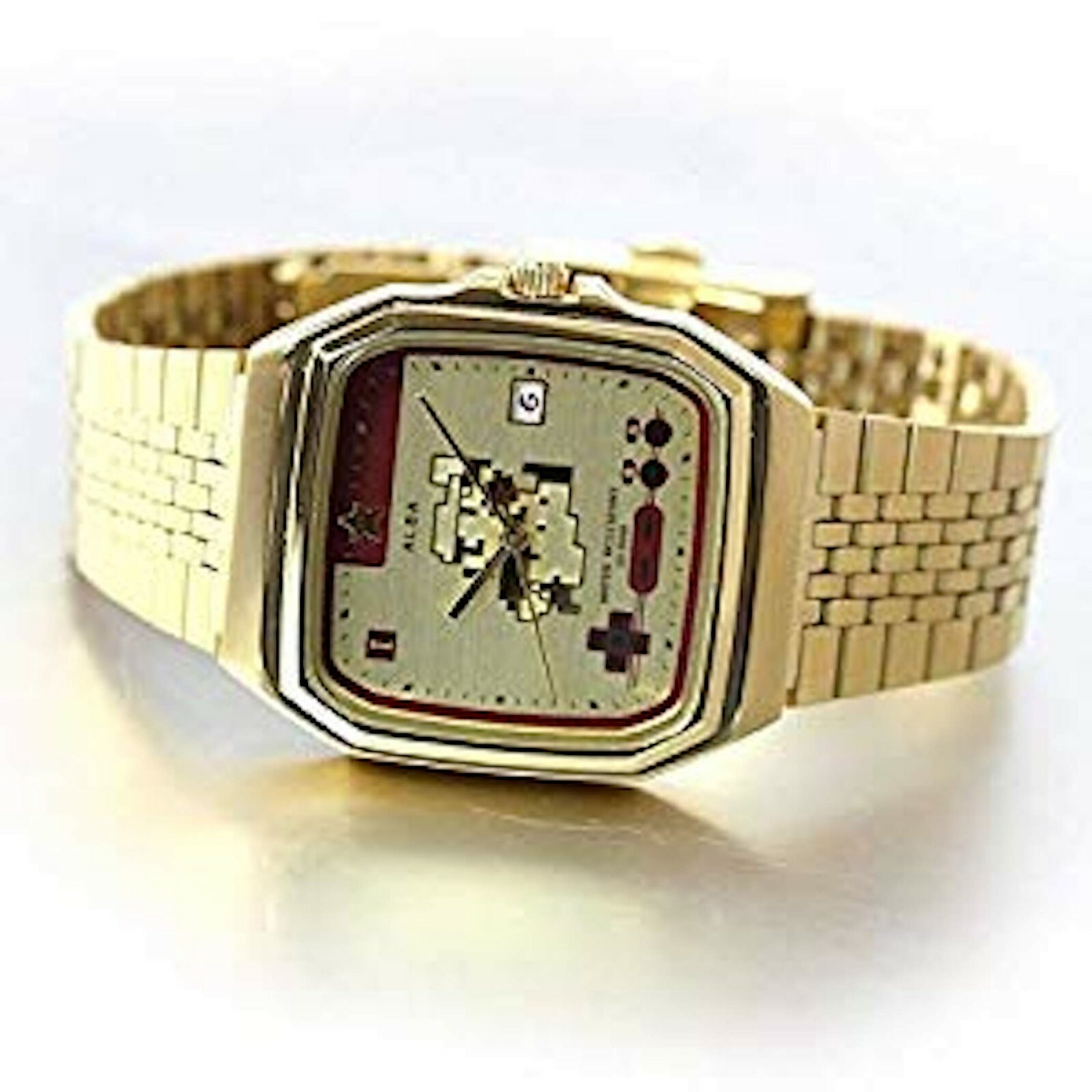 Pre-owned Alba Seiko  Acck711 Super Mario Bros. Limited Quartz Watch Gold Nes Famicom