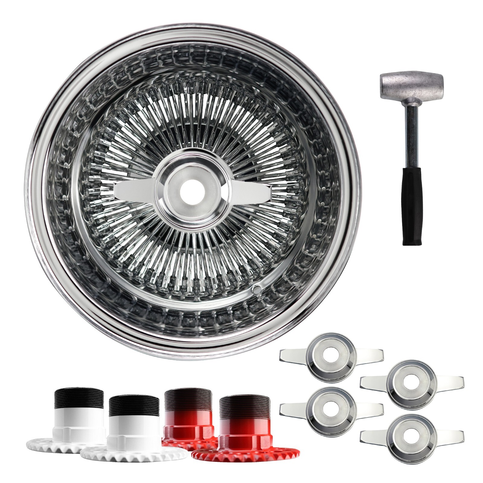 SS77 13x7 Rev 100 Spoke Straight Lace Lowrider Wire Wheels, Zenith Cut