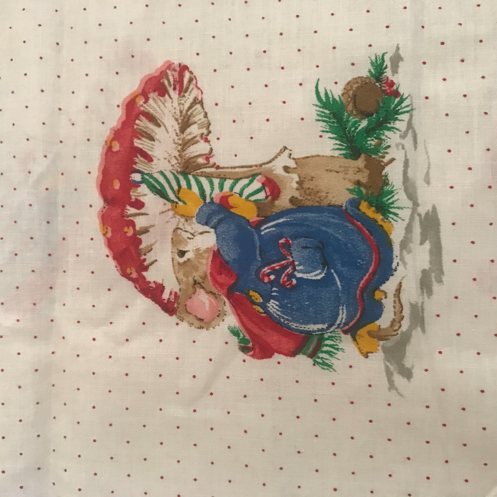 Cranston Print THE MISTLETOE MICE Christmas Fabric Cotton 2 yds