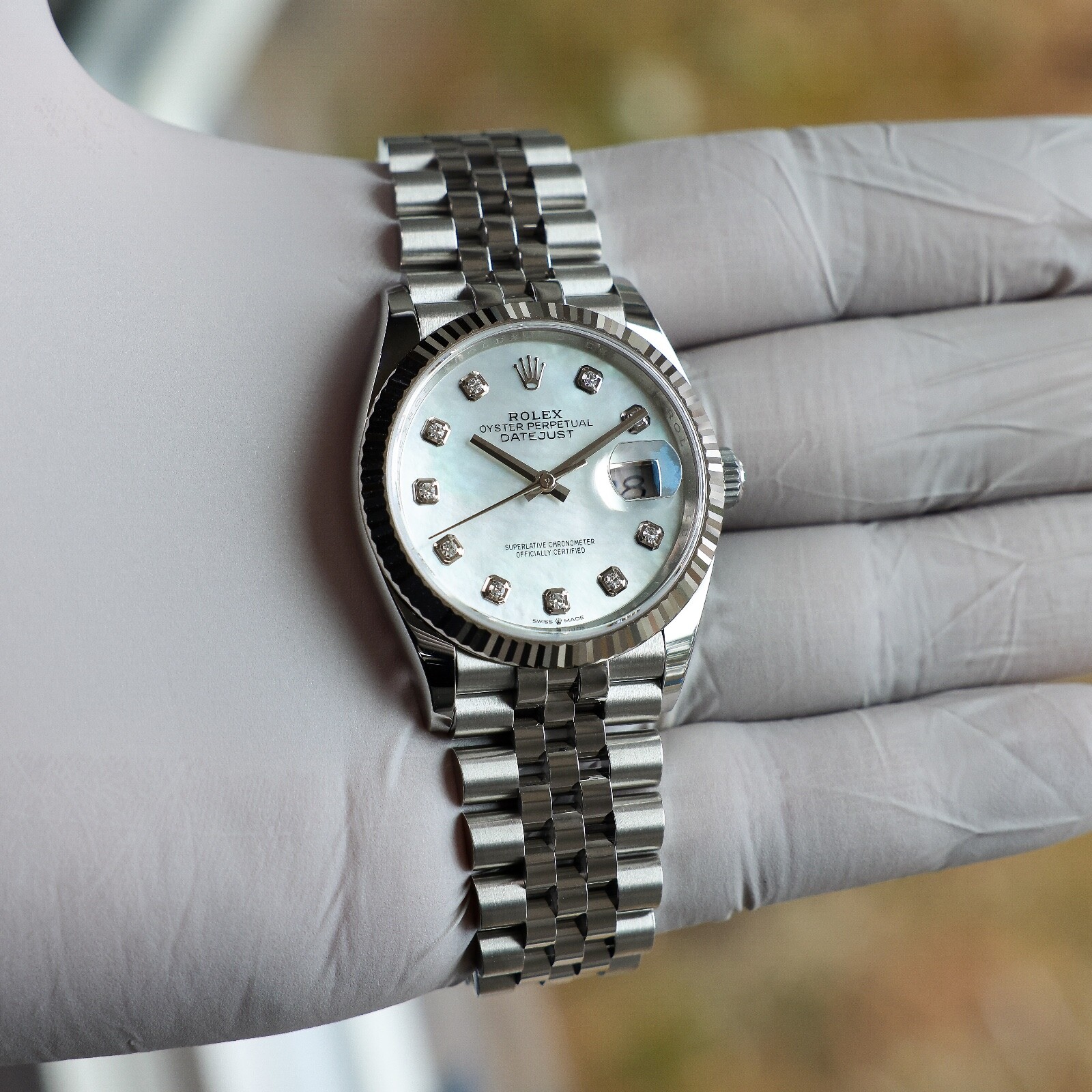 Pre-owned Rolex Datejust 36 Mm 126234 Mother Of Pearl Unworn 2024 White Mop Jubilee