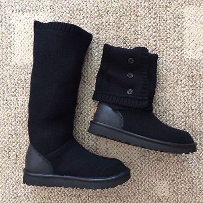 Pre-owned Ugg Classic Sweater Boots Cashmere Cardy Black Tall 1014460 $450 Women's Size 10