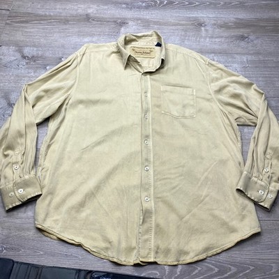 Tommy Bahama Denim Mens XXL Tencel Cotton Tan Khaki Button Up Shirt Long Sleeve