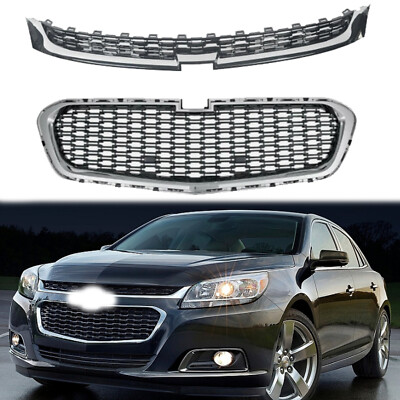 For 2014-2015 Chevrolet Malibu Front Upper+Lower Grill Grille Set Chrome & Black