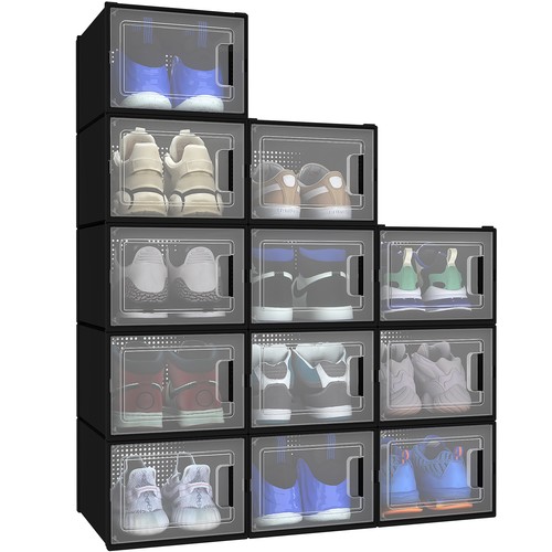 TAUS 6/12/18 PCS Shoe Storage Box Sneaker Case Stackable Container Clear XL