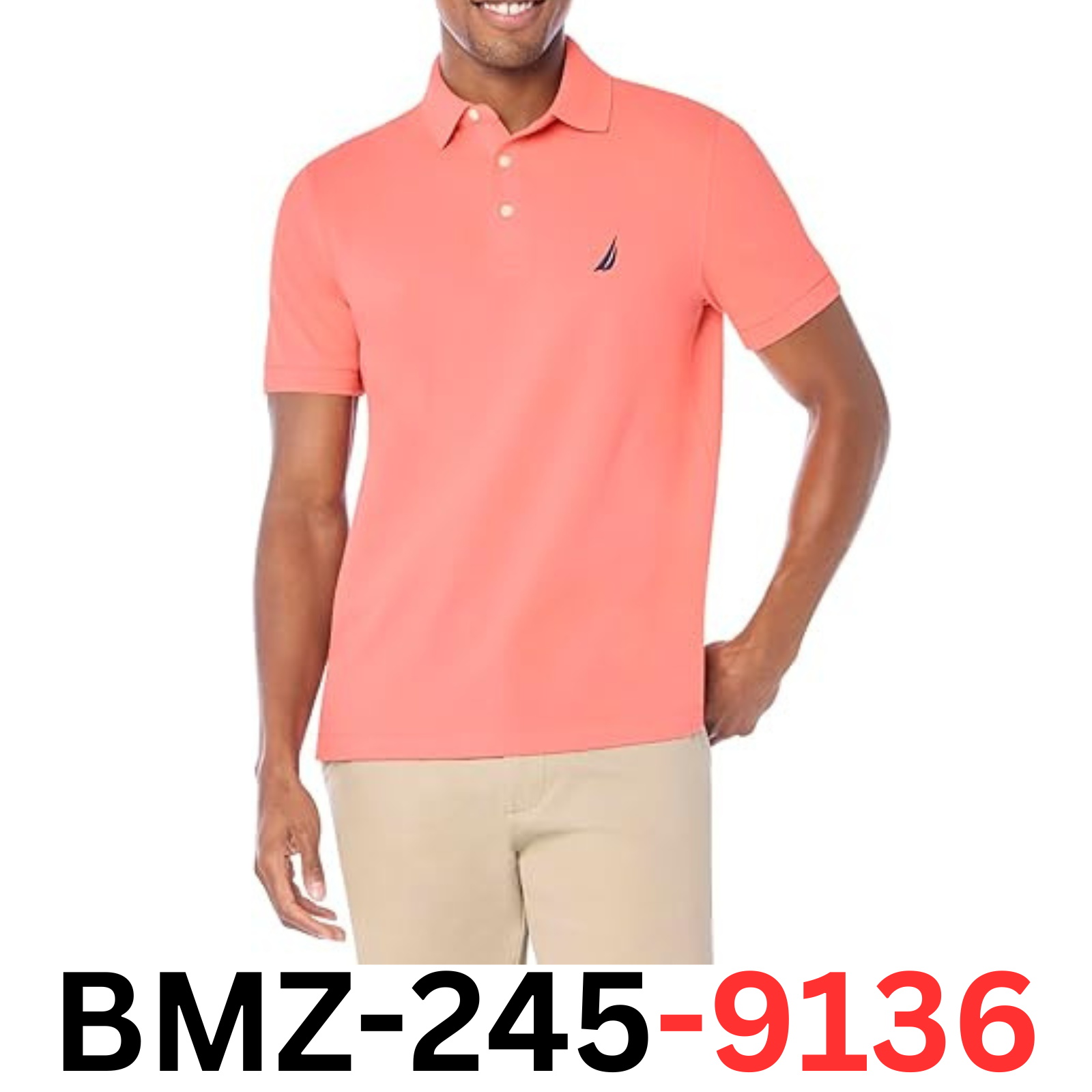 Nautica Men's Short Sleeve Solid Stretch Cotton Pique Polo Shirt, Pale Coral, XL