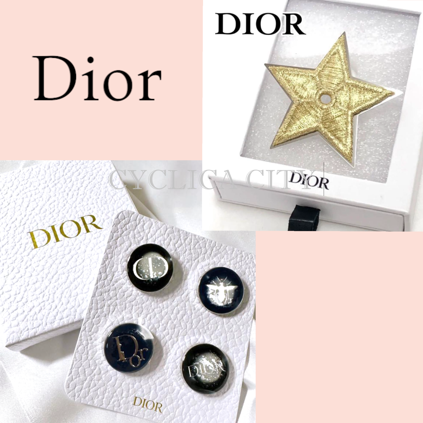 Christian Dior & Star Brooch Pin Badge Gold & Round Brooch Christian Dior & Star Brooch Pin Badge Gold & Round Brooch
