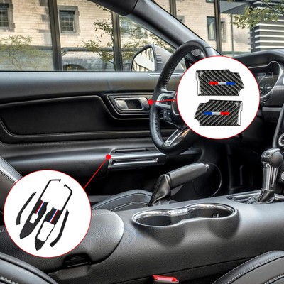 Carbon Fiber w/Tri Color Handle Bowl Window Sticker Trim For Mustang 2015-up