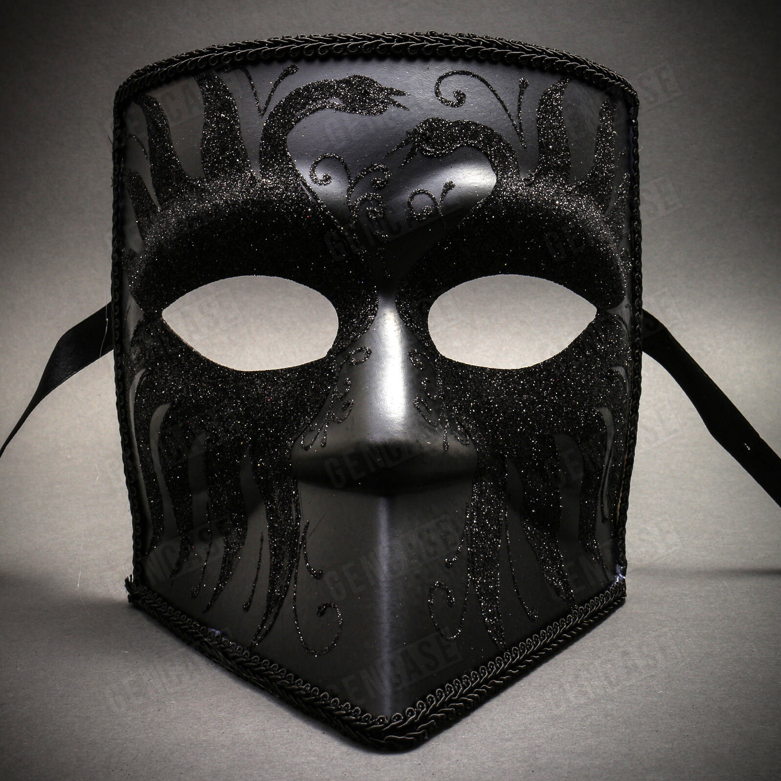 ベネチアンマスク　Bauta Ducale Black Men's Black Leather Bauta style Masquerade Venetian mask