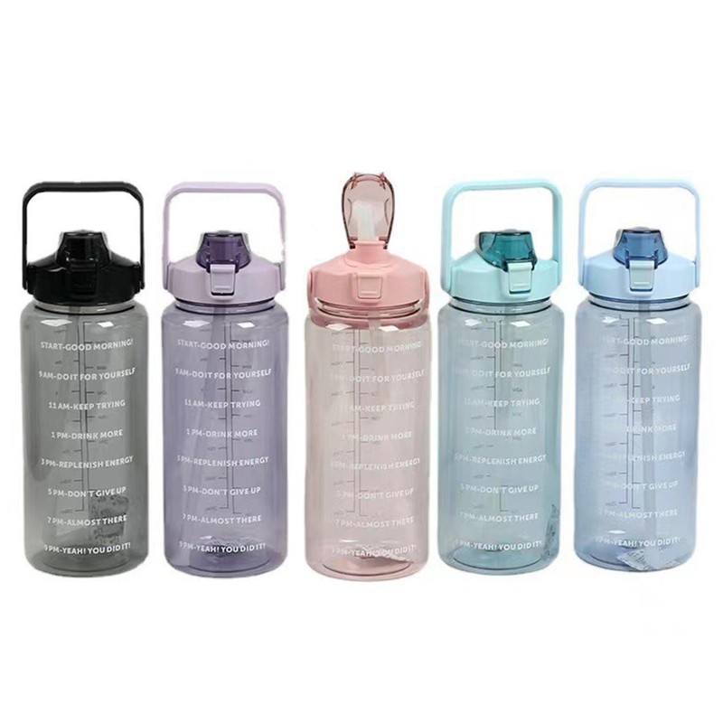 2L Inspirational Time Water Bottle Hydrating Reminder Straw Lid Water Bottle