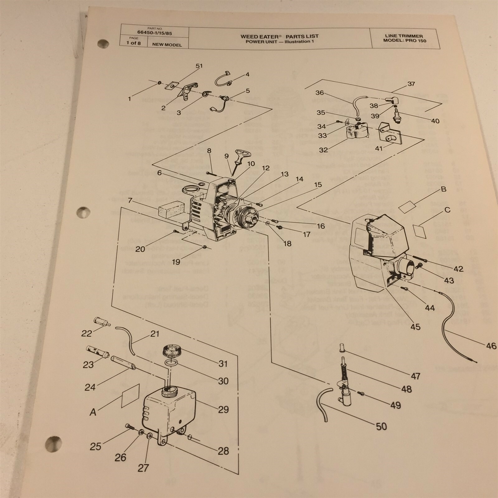 新聞の端切れ 1985 Weed Eater Model PRO 150 Line Trimmer Parts List 66450