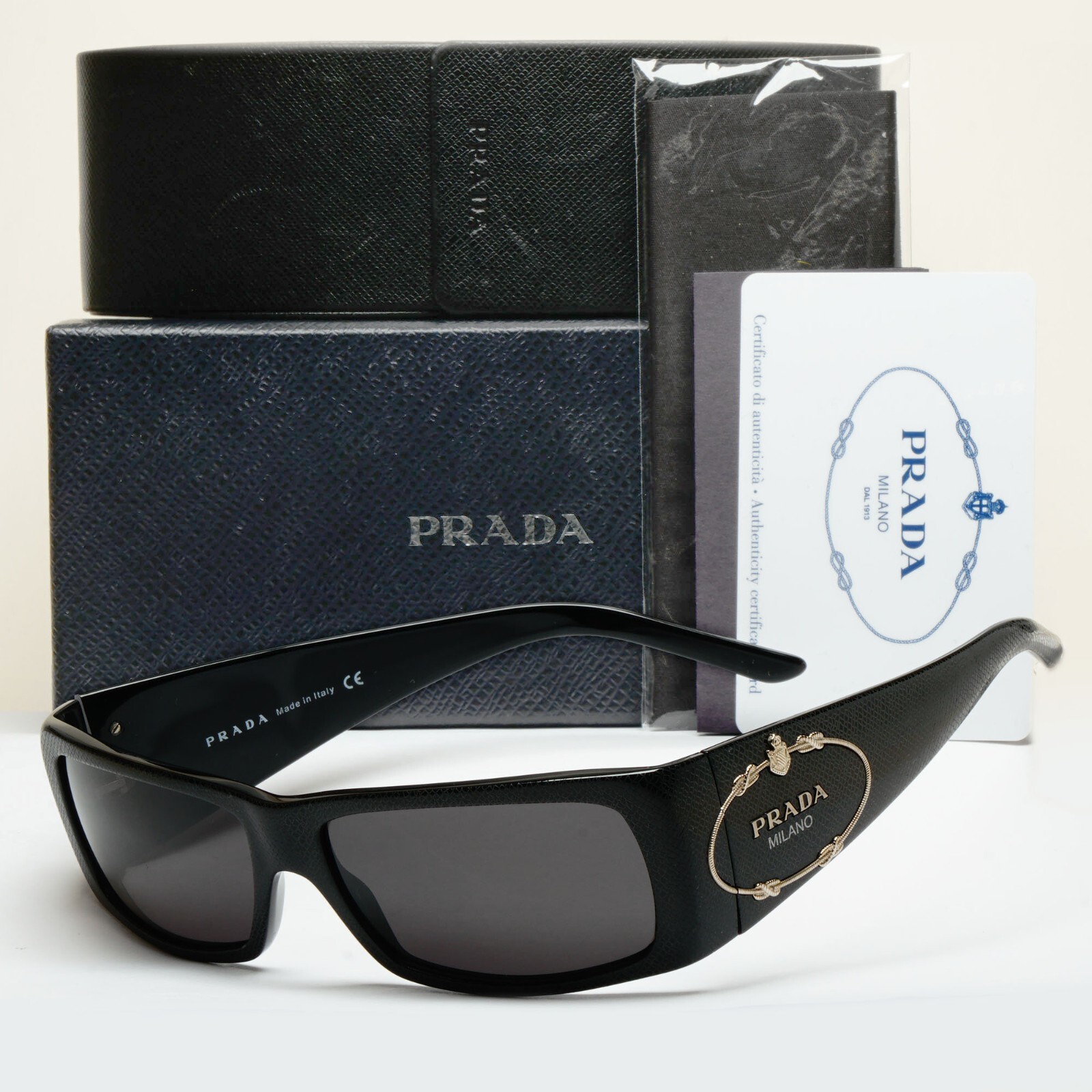 Prada Sunglasses 2007 Vintage Black Saffiano Crest PR11HS