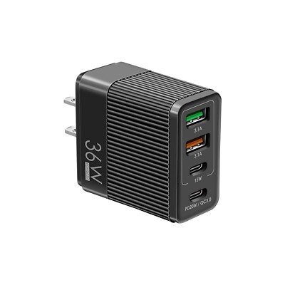 4 Port 36W PD USB Home Wall Fast Charger for Cell Phone iPhone Samsung Android