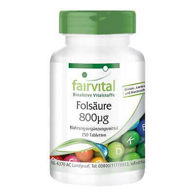 Folsäure 800 µg - 250 Tabletten - Großpackung für 8 Monate - VEGAN | fairvital